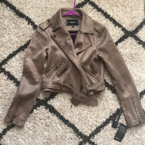 NWT!! BNCI faux suede moto jacket with belt - Picture 1 of 5